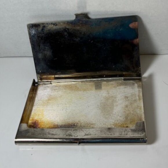 Vintage Silver Toned Cigarette Case w/ Pin Up Hula Girl Picture on Front - Picture 7 of 10